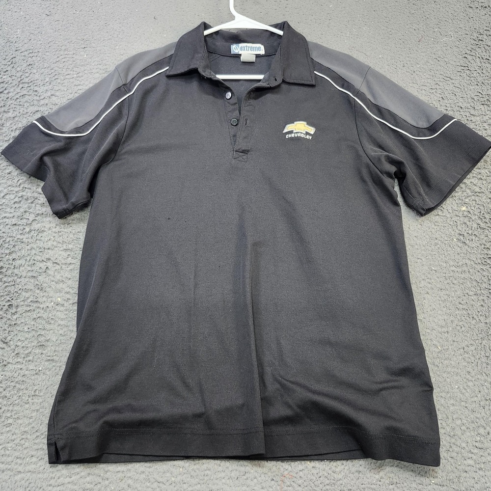 Extreme Chevrolet Polo Shirt Mens Large Black Colorblock Embroidered Logo